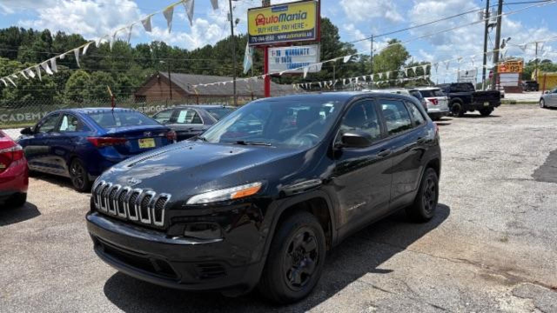 2014 Black Jeep Cherokee Sport FWD (1C4PJLAB7EW) with an 2.4L L4 DOHC 16V engine, 9-Speed Automatic transmission, located at 1806 Veterans Memorial Hwy SW, Austell, GA, 30168, (770) 944-9558, 33.817959, -84.606987 - Photo#0